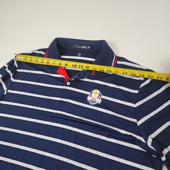 Ralph Lauren RLX USA Sz Large Blue Red Striped Performance Golf Polo Shirt Mens - Picture 7 of 9